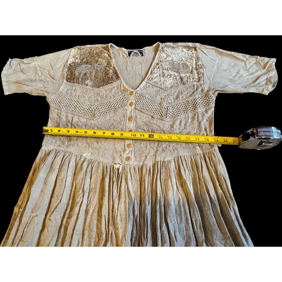 Vtg 70s CREEM Dress Hippie Boho Viscose Maxi Farmhouse Cottage core Tie Elephant - Picture 6 of 16